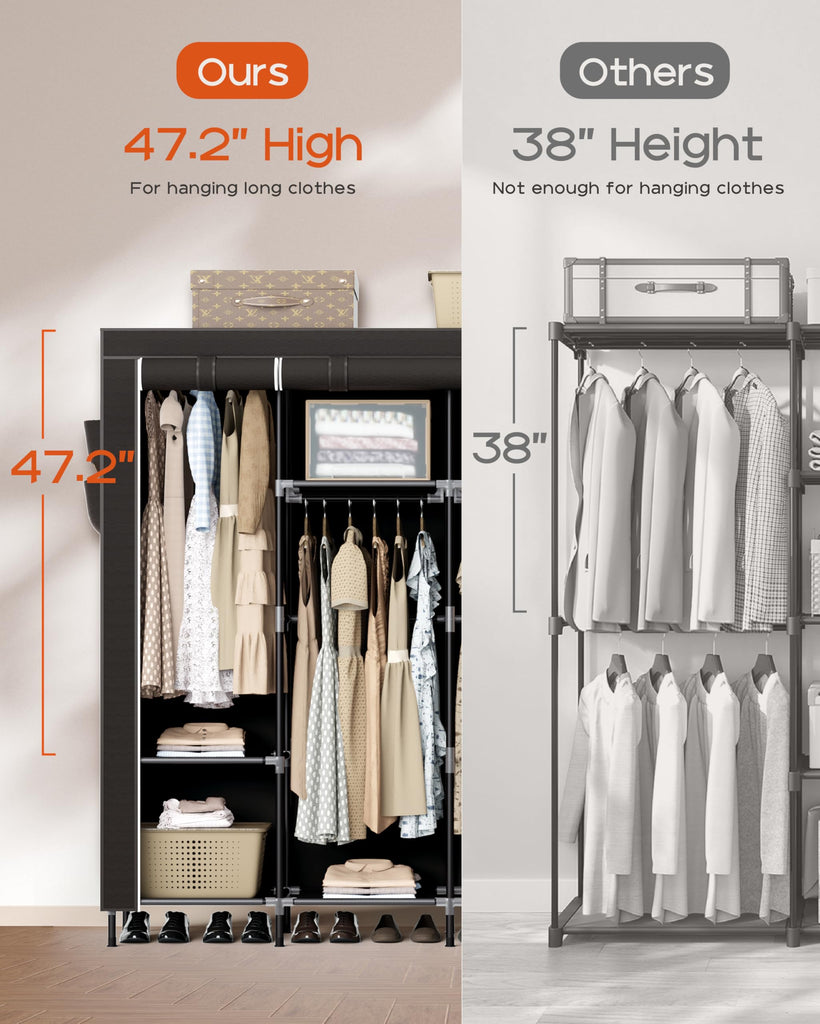 Portable Closet, 66.9 Inch Large Capacity Wardrobe Closet with Cover, Clothes Storage Organizer with Shelves and 4