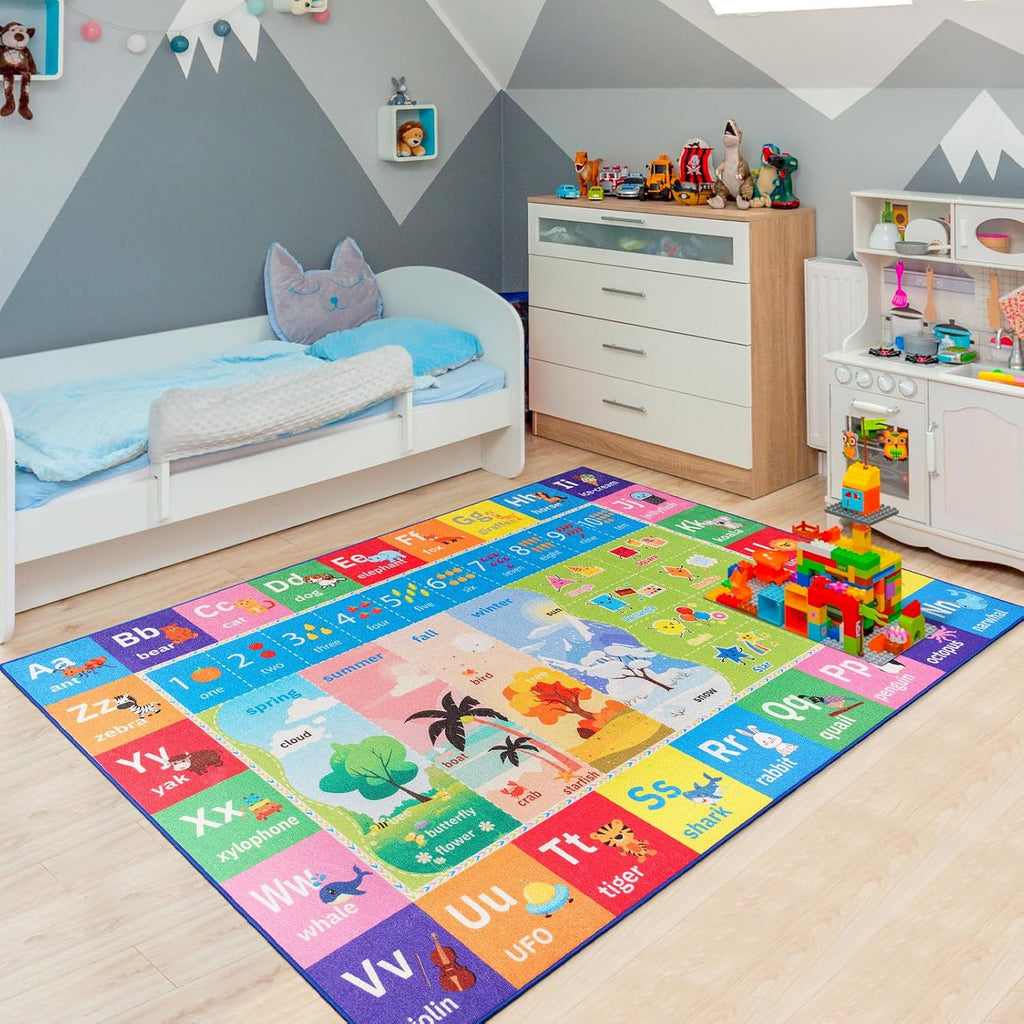 ABC Kids Rug for Classroom, 5x7 Colorful Washable Play Area Rugs