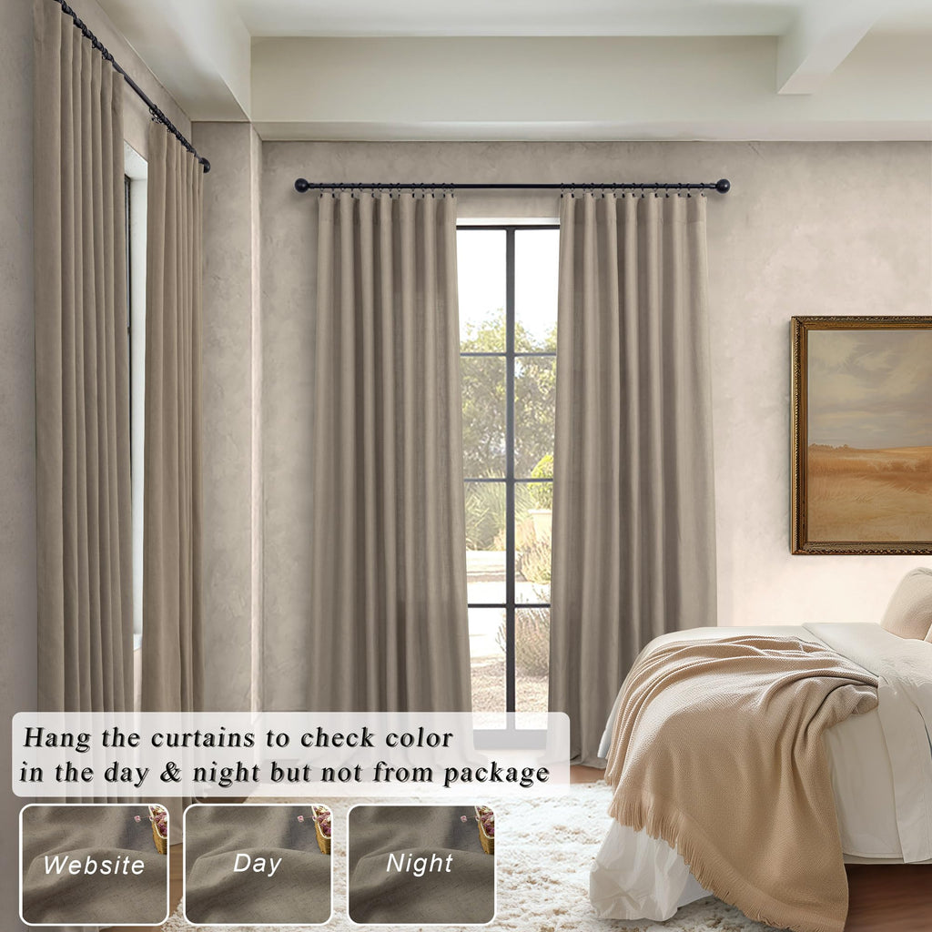 Extra Long Curtains 2 Panels Set Dark Taupe Linen Curtains 108 inches Long Back Tab Extra Wide Curtain Neutral