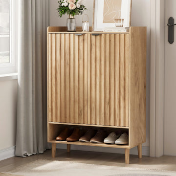 Shoe Cabinet, Large 6-Tier Shoe Storage Cabinet with Fluted 2 Doors, 44" Tall Freestanding Entryway Shoe Cabinet with