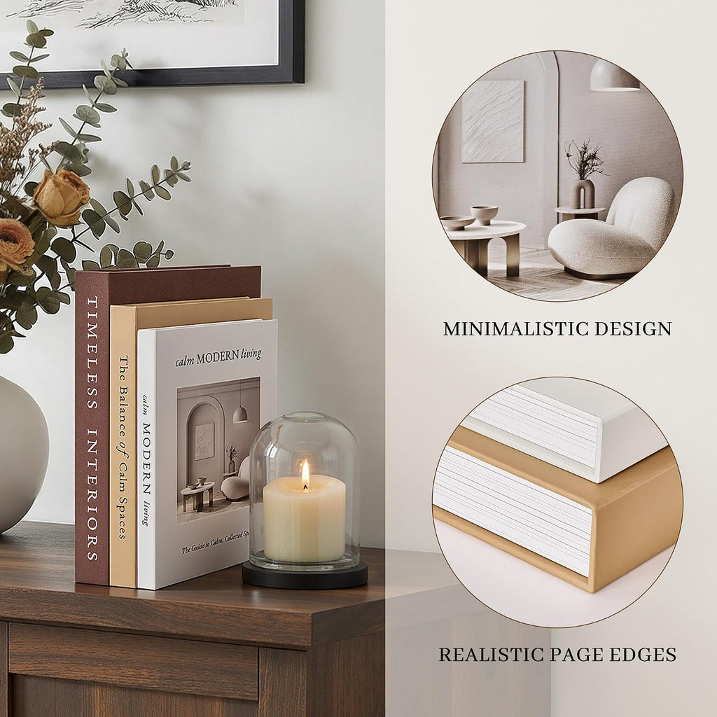 Decorative Books Stackable Fake Book Storage Boxes, Brown - Set of 3