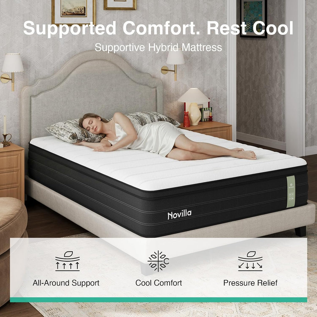 King Mattress 14 Inch, Cooling Hybrid Mattress with Upgraded Coils | Gel Memory Foam, Enhanced Support, Motion