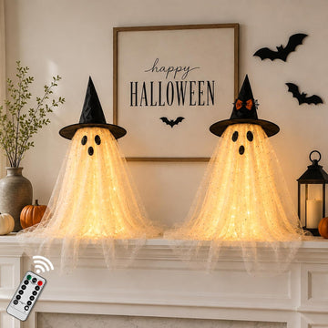 Halloween Decorations Indoor,Ghost Decor with String Lights Remote Control,Halloween Party Decorations,Spooky - Set of 2