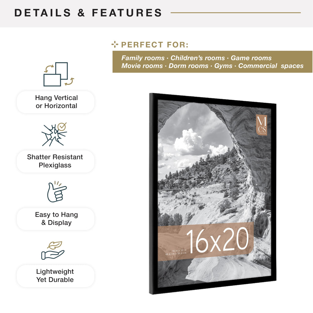 Everline Collection 16x20 Poster Frame Black, Vertical & Horizontal Wall Hanging Large Picture Frame for Photos