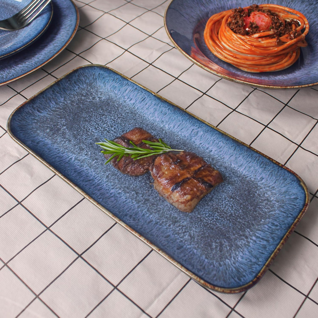 Ceramic Dinner Plates Dish Set, Set of 4, for Lunch snacks - Microwave, Oven & Dishwasher Safe, Scratch Resistant
