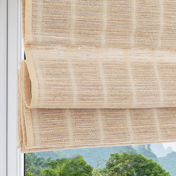 Blackout Bamboo Roman Shades Cordless, Woven Wood Natural Reef Roman Shade for Windows, Doors, Porch