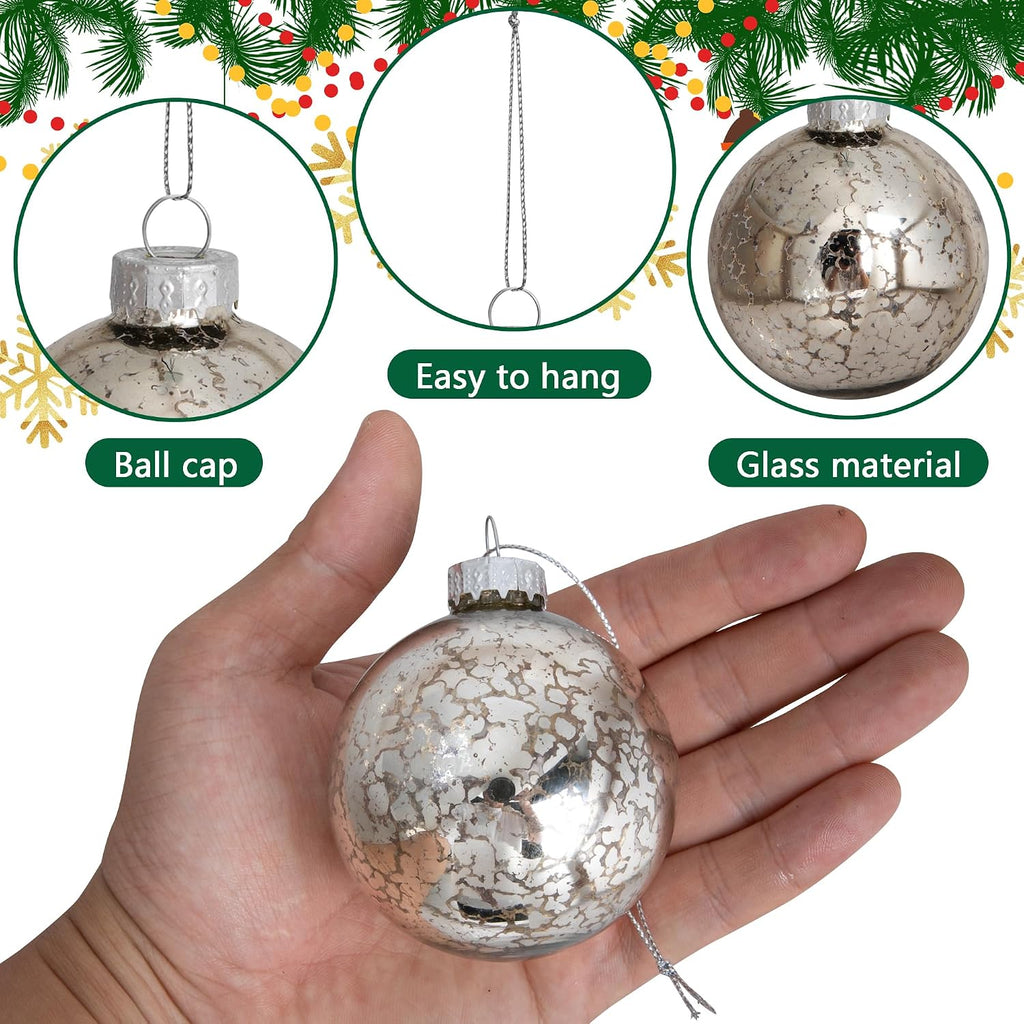 Mercury Glass Finials Christmas Ornament - Vintage Silver Hanging Ball - Set of 8