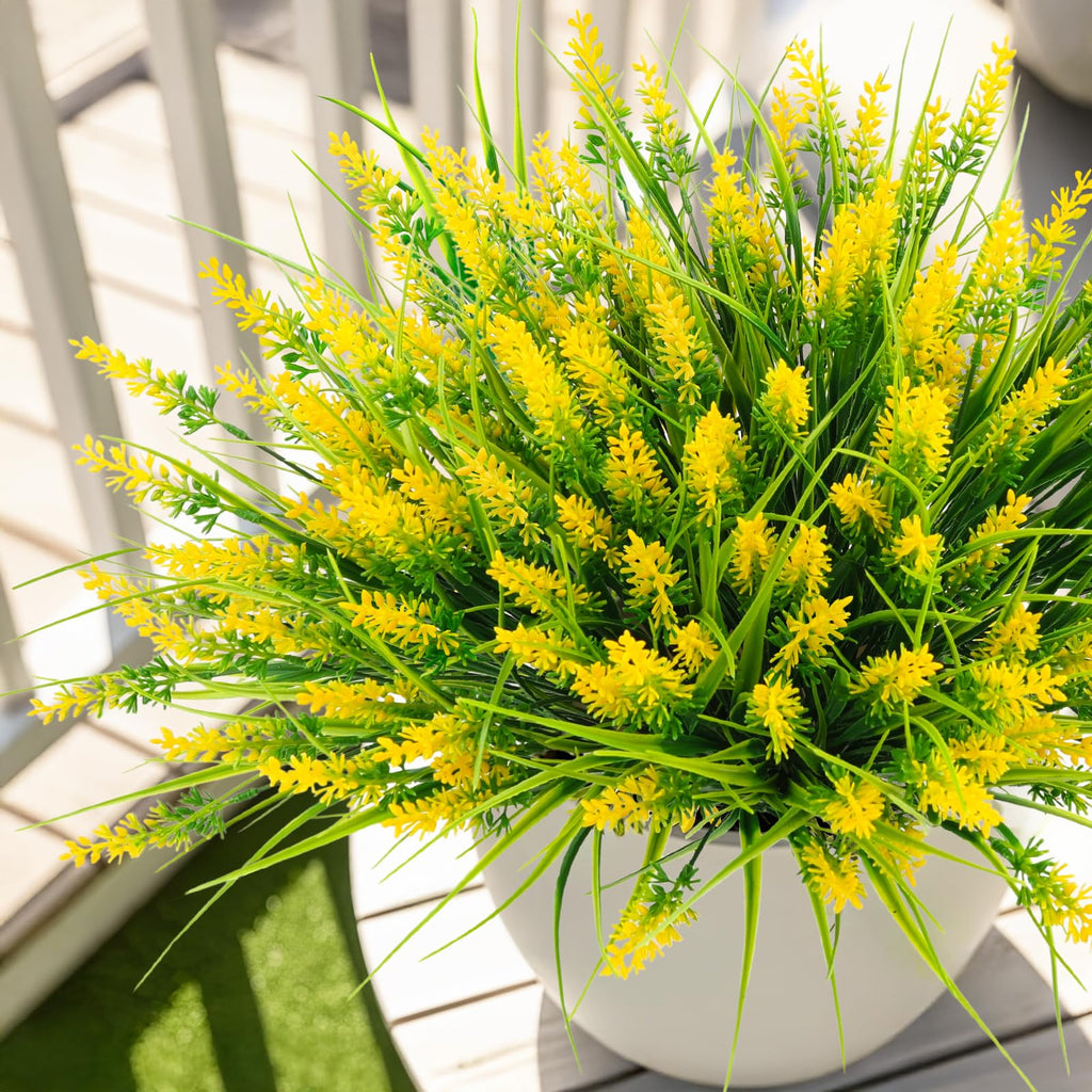Artificial Plants Outdoor, 20 Bundles Fake UV Resistant Plastic Monkey Grass with Flowers for Pot Garden Decor