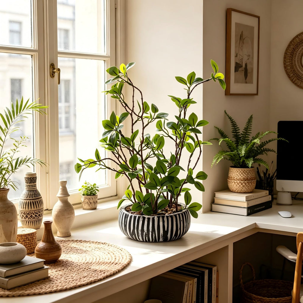 12 inch Artificial Potted Plants Indoor Office Desk Fiddle Leaf Fig Plant Plant Realistic Small Fake Farmhouse Plants
