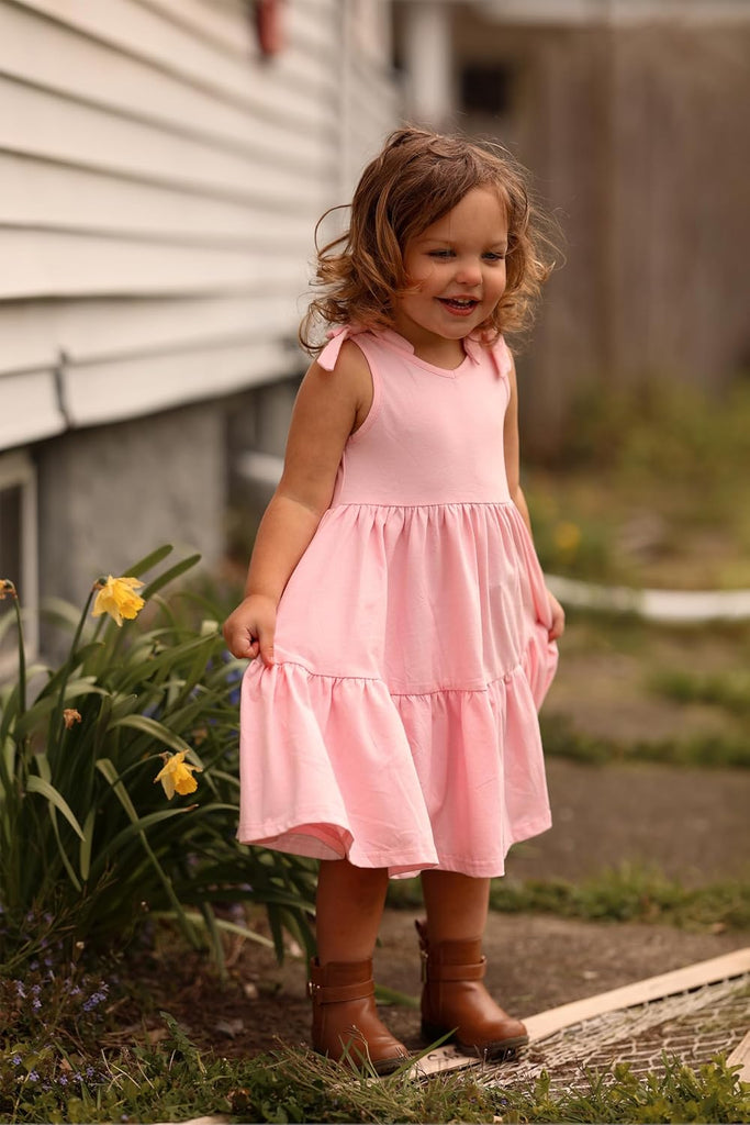 Toddler Girl Summer Dress Little Girls Casual Beach Party Bowknot Sling Sundress with Pocket
