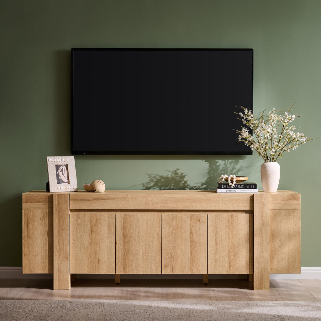 70" Modern Farmhouse TV Stand for TVs up to 80 Inch, Natural Oak