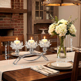 Crystal Candle Holder, 5.6" Tall Silver Centerpieces for Tables, 3-Arm Lotus Candelabra, Home Decor, Coffee Table and