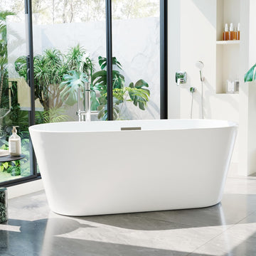 67 Inch Acrylic Freestanding Bathtub, Deep Soaking Tub with Non-Slip Base, CUPC Certified Free Standing Tub, Chrome