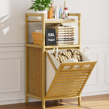 Bamboo Tilt Out Laundry Hamper Cabinet with Removable Bag,Natural