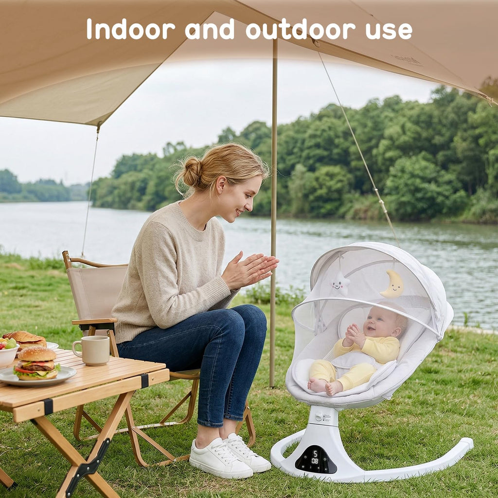 Electric Baby Swing with Remote Control,5 Speeds&Portable&Cozy(0,Grey)