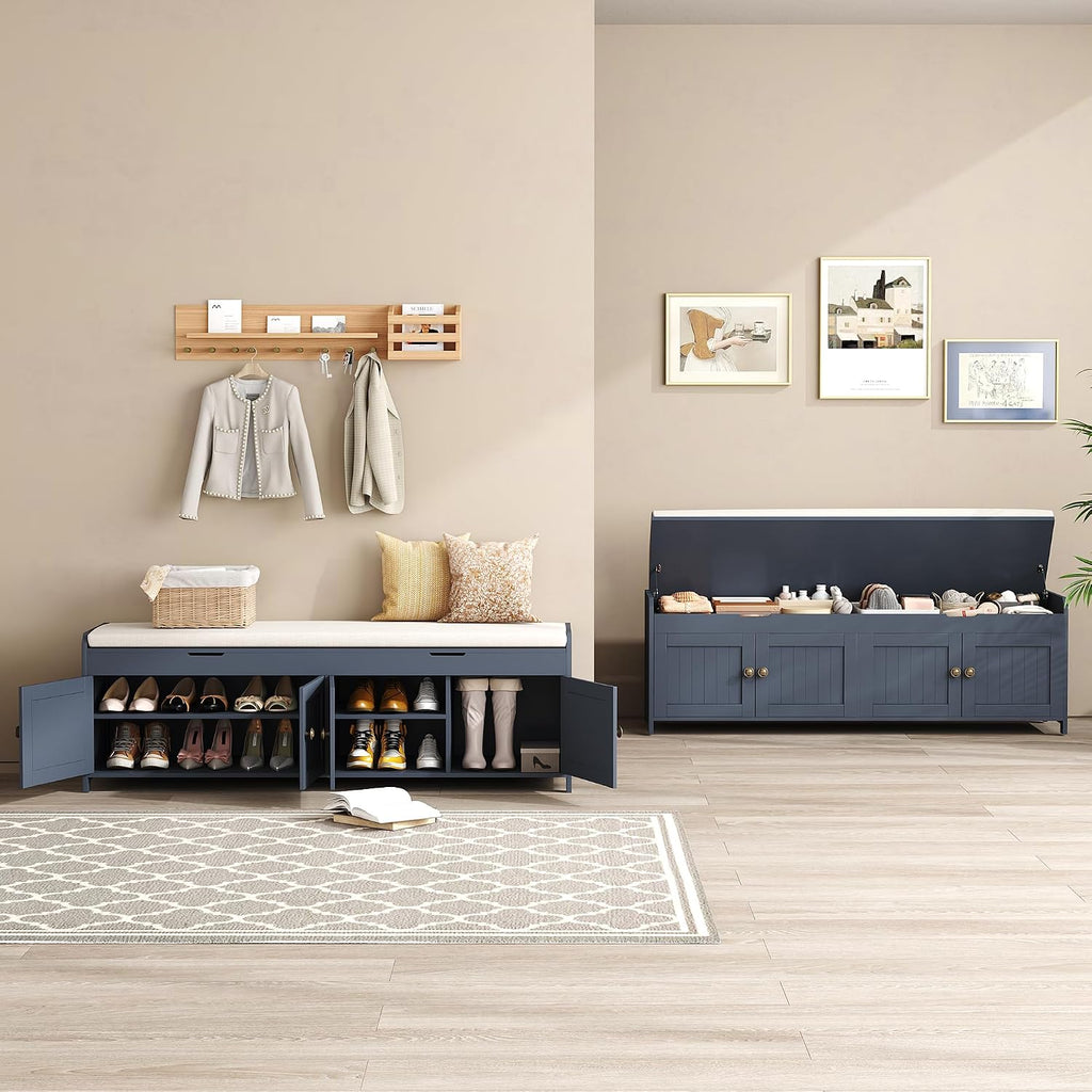 54.4" Shoe Bench with Lift Top Storage, Entryway Bench with Cushioned Seat, Wooden End of Bed Bench, Shoe Cabinet