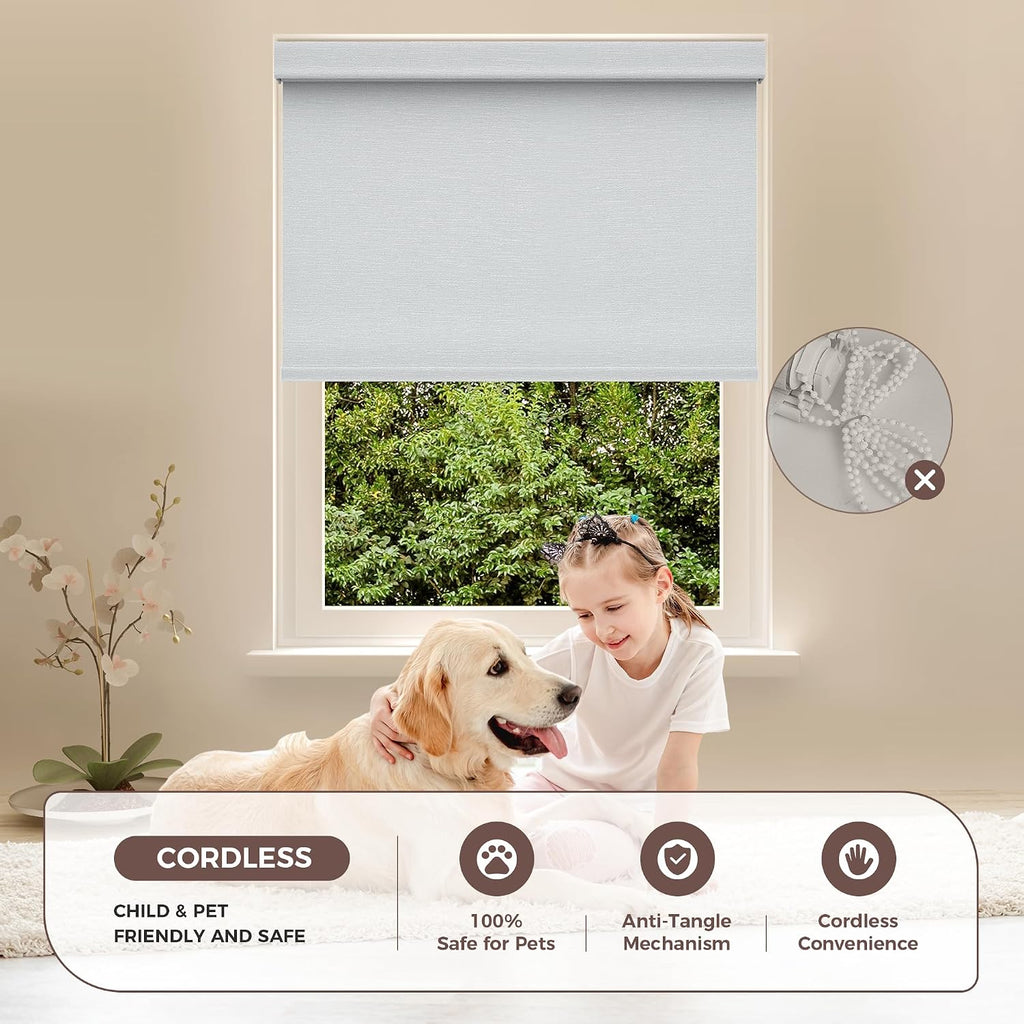 No Drill No Tools Blackout Roller Shades for Windows, (White 34 x 48), Renter-Friendly, UV Protection, no-Drill