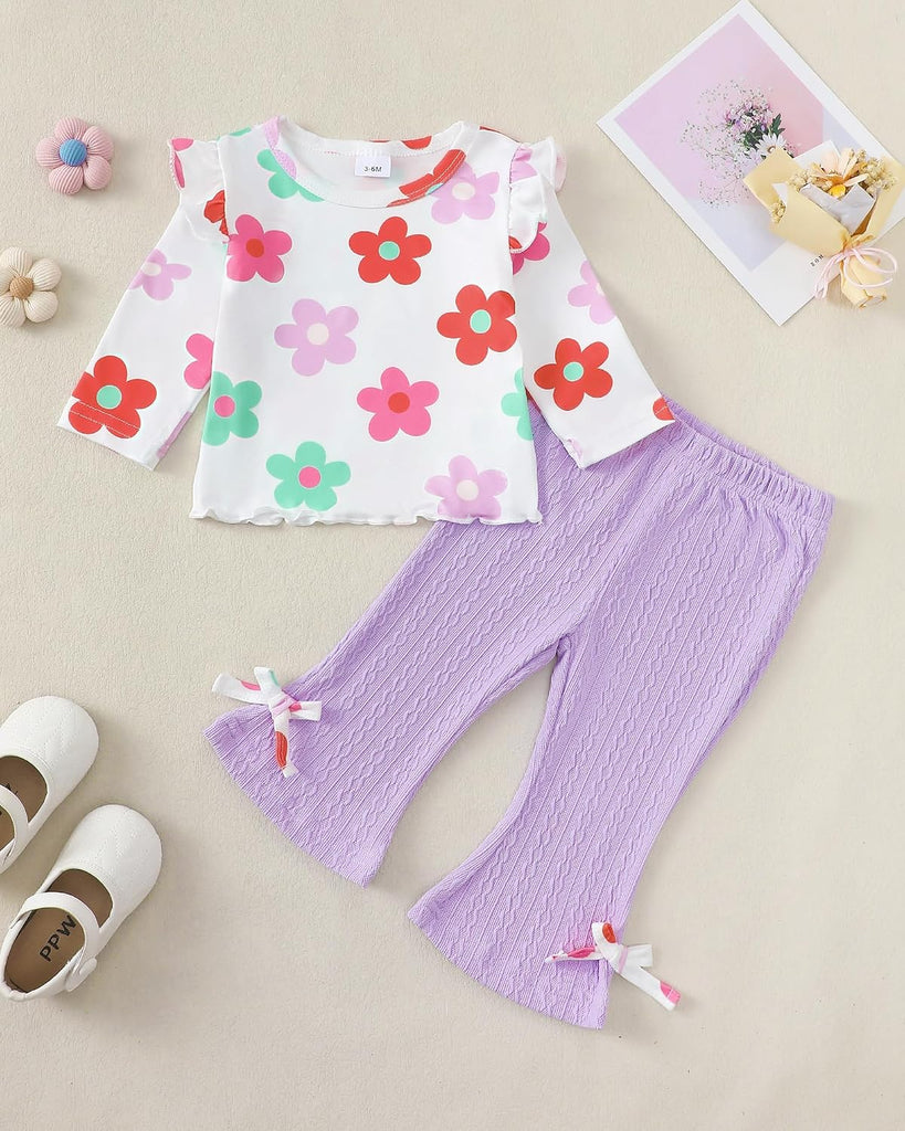 Toddler Baby Girl Clothes Outfit Long Sleeve Ruffle T Shirt Top Bell Bottom Pants Two Piece Fall Winter Outfits