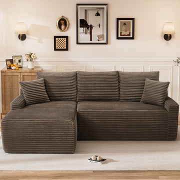 85" L Shaped Cloud Boneless Sectional Couches, Modern Comfy Modular Deep Seat Memory Foam Compressed Corduroy Sofa