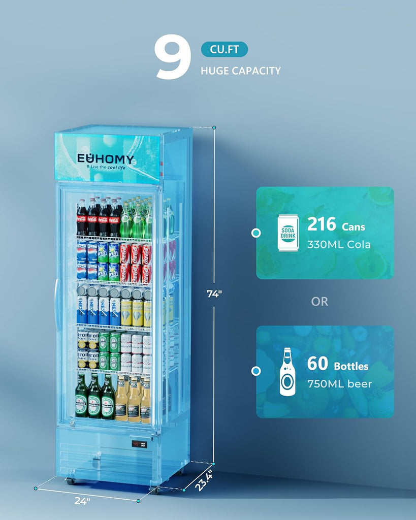 Commercial Display Refrigerator, 9 Cu.Ft Glass Door Merchandiser Drink Fridge wi