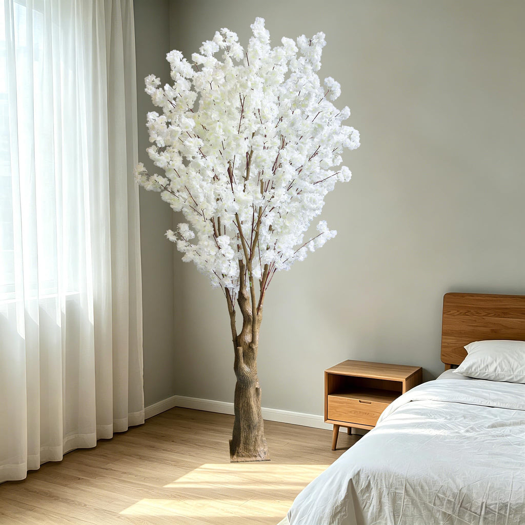 7FT Artificial Cherry Blossom Tree, White Faux Flower Tree, Wedding, Party & Outdoor Decor (2.1M)