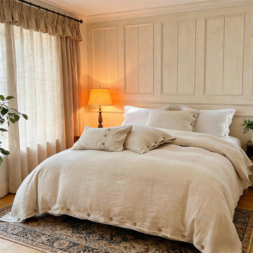 100% Linen Duvet Cover Set 3pcs with Coconut Button Closure Natural French Washed Flax Solid Color Soft Breathable