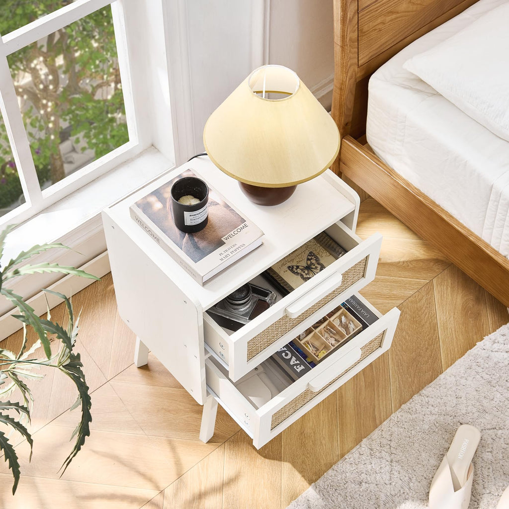 Rattan Nightstands Set of 2, 2 Drawers