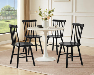Windsor Dining Chairs Set of 4 with Spindle Back, Black