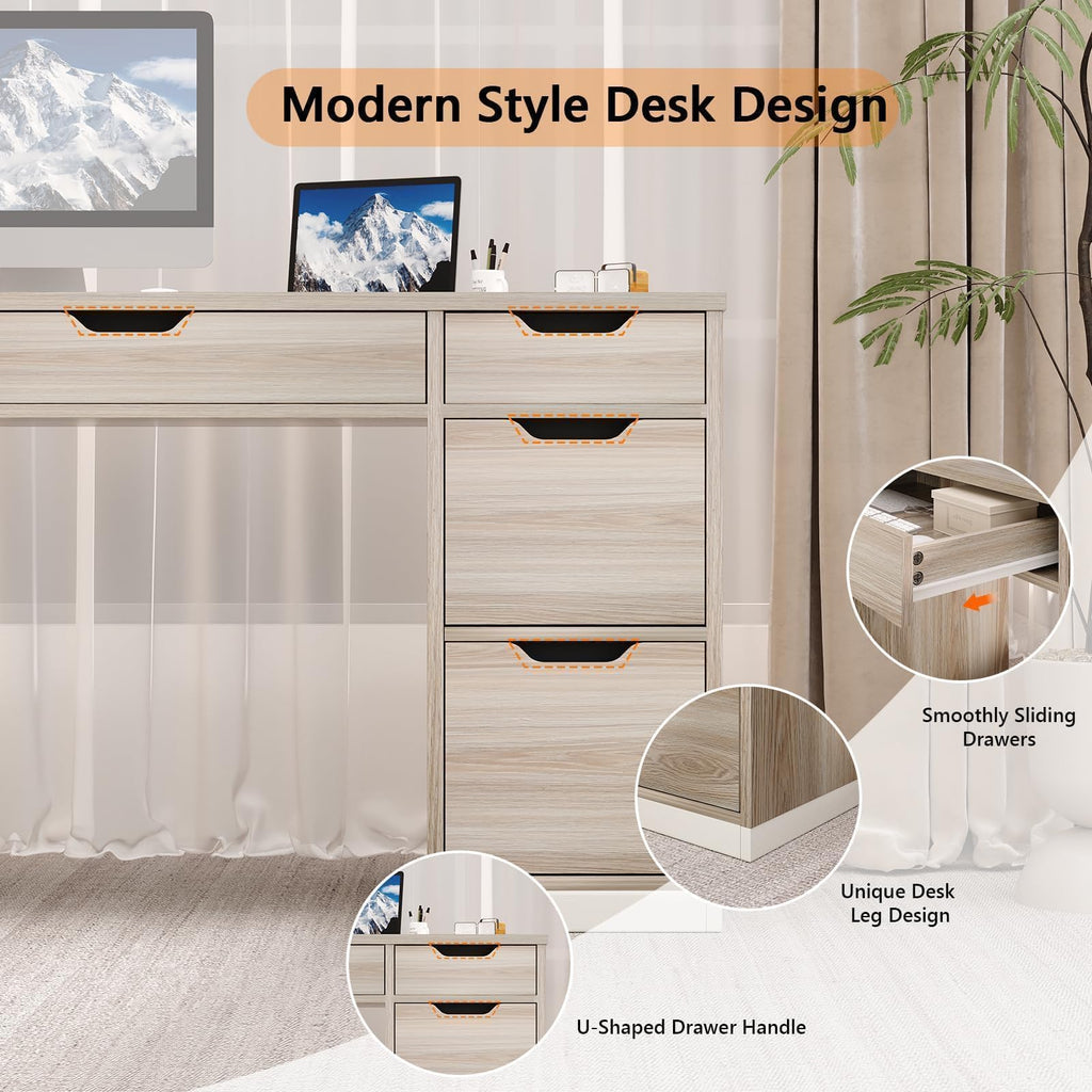 Home Office Desk with Drawers, 54 Inch Computer Desk with Storage, Study Writing Desk with 7 Drawers for Small