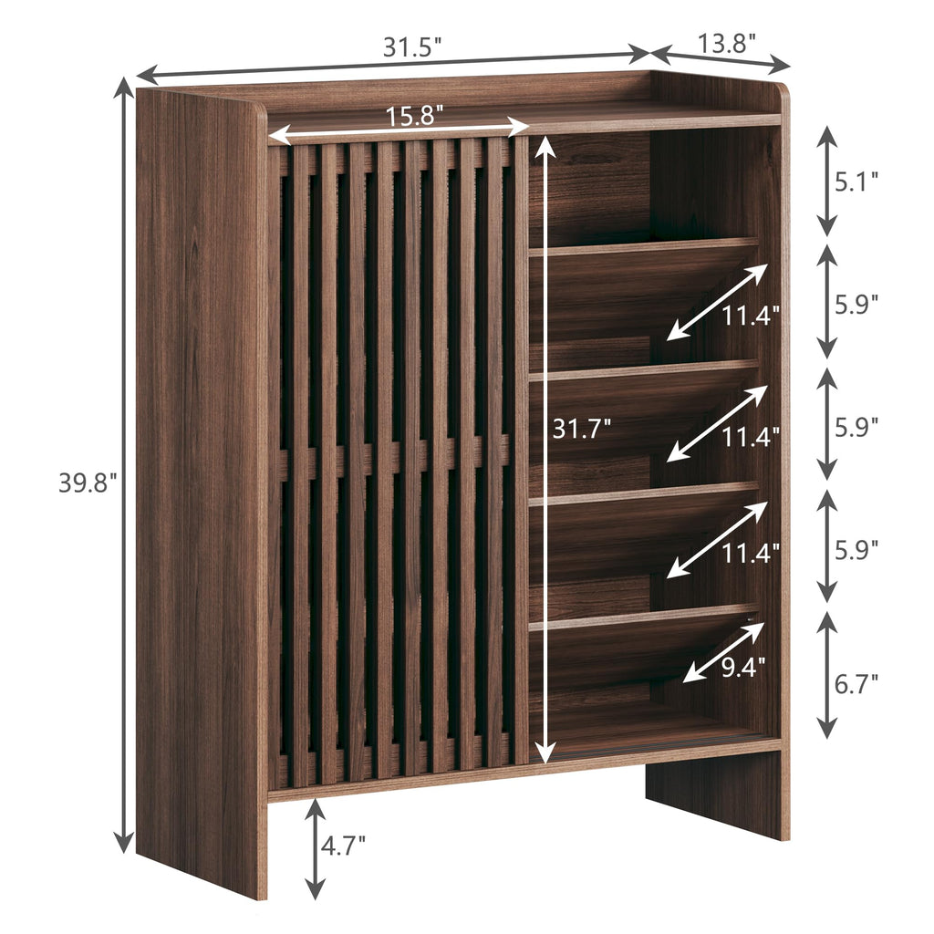 5-Tier Shoe Cabinet with Sliding Shutter Doors, Wooden Shoe Storage Cabinet with Adjustable Shelf, Modern