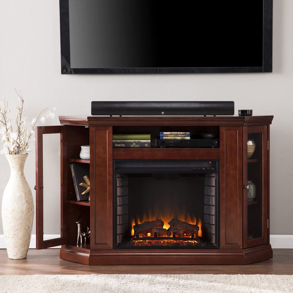 Claremont Convertible Corner Media Stand with Storage Electric Fireplace, Traditional Style Remote Controlled Flames