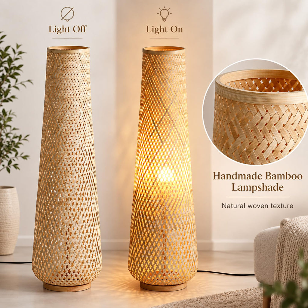 Boho Style Bamboo Woven Floor Lamp,36 in,Cozy Decor