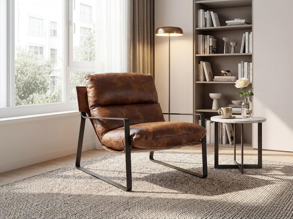 Modern Accent Chair, Comfy Living Room Chair with Removable Seat Cushion, PU Leather Upholstered Lounge - Set of 2