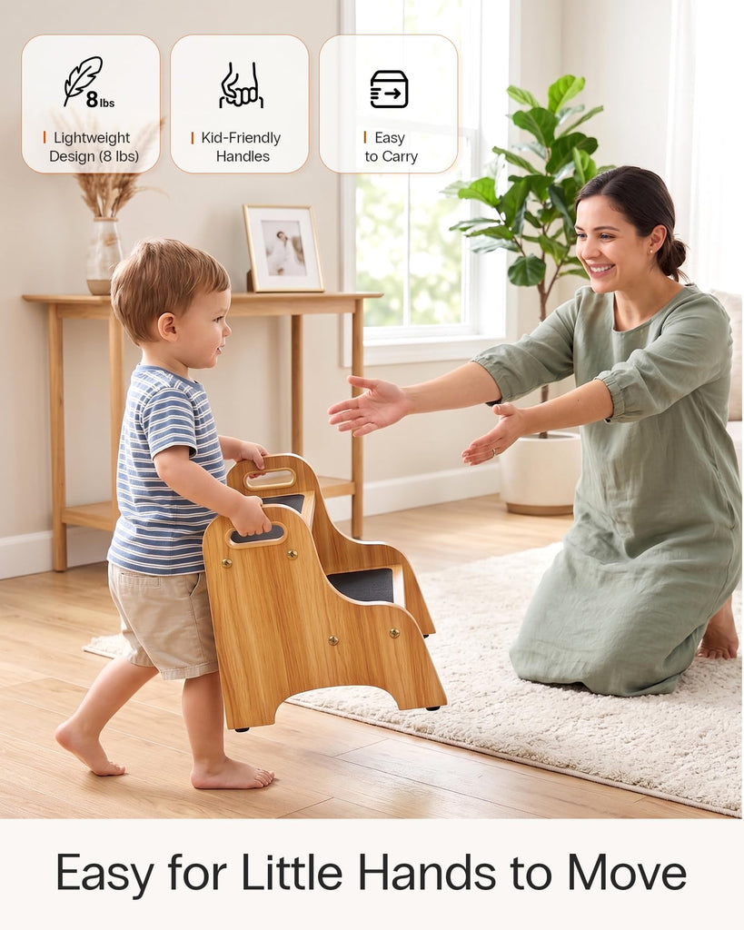 Wooden 2 Step Stool, 350 lb Capacity, Non-Slip, 2 Pack