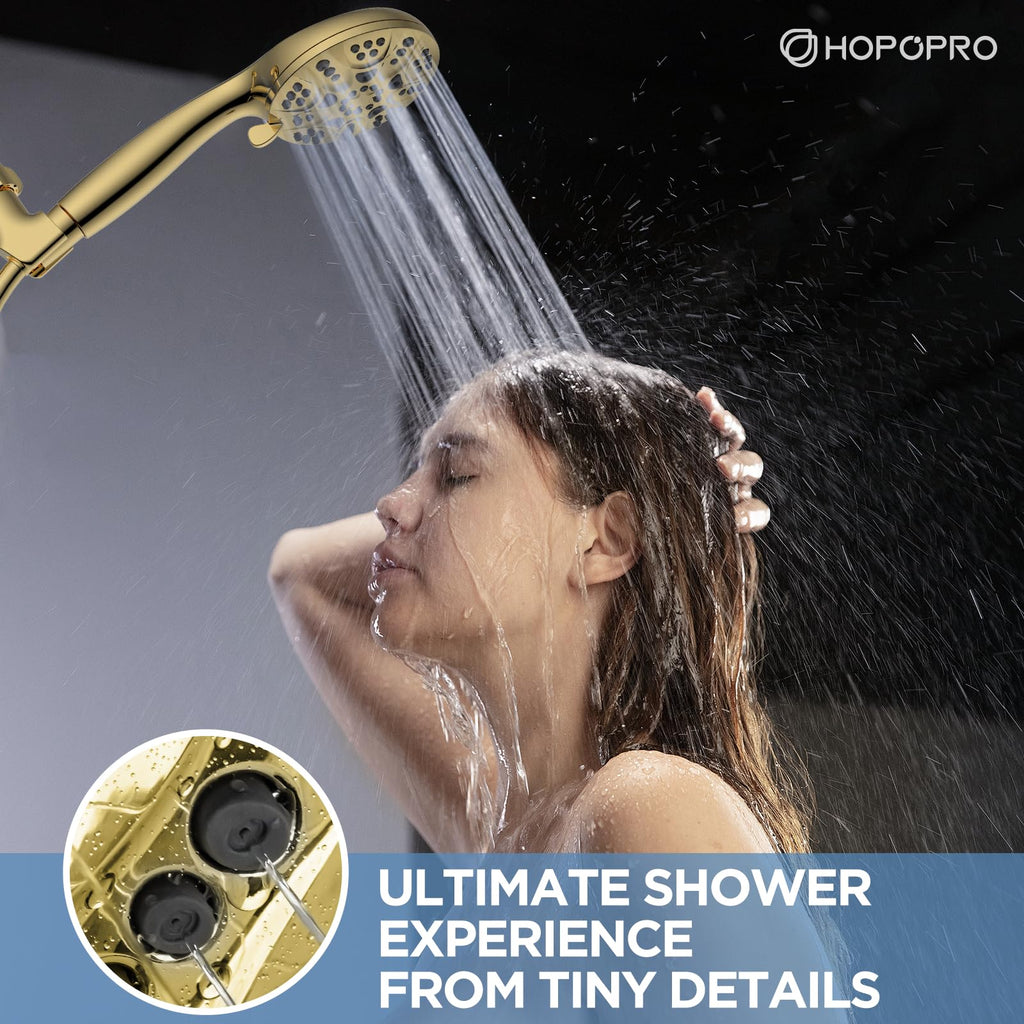 High Pressure Handheld Shower Head Set with 6 Shower Settings, Gold