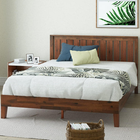 Vivek Deluxe Wood Platform Bed Frame with Headboard, Wood Slat Support, No Box Spring Needed, Easy Assembly, Full