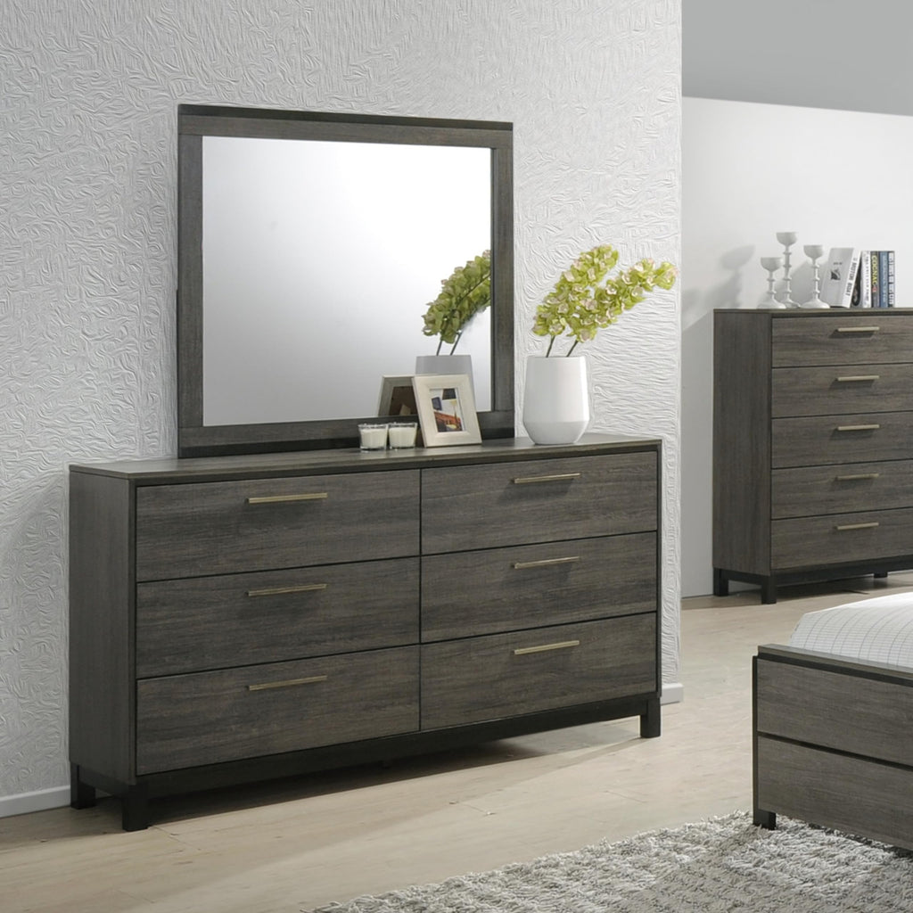 Ioana 187 Antique Grey Finish Wood Bed Room Set, King Size Bed, Dresser, Mirror, Night Stand, Chest
