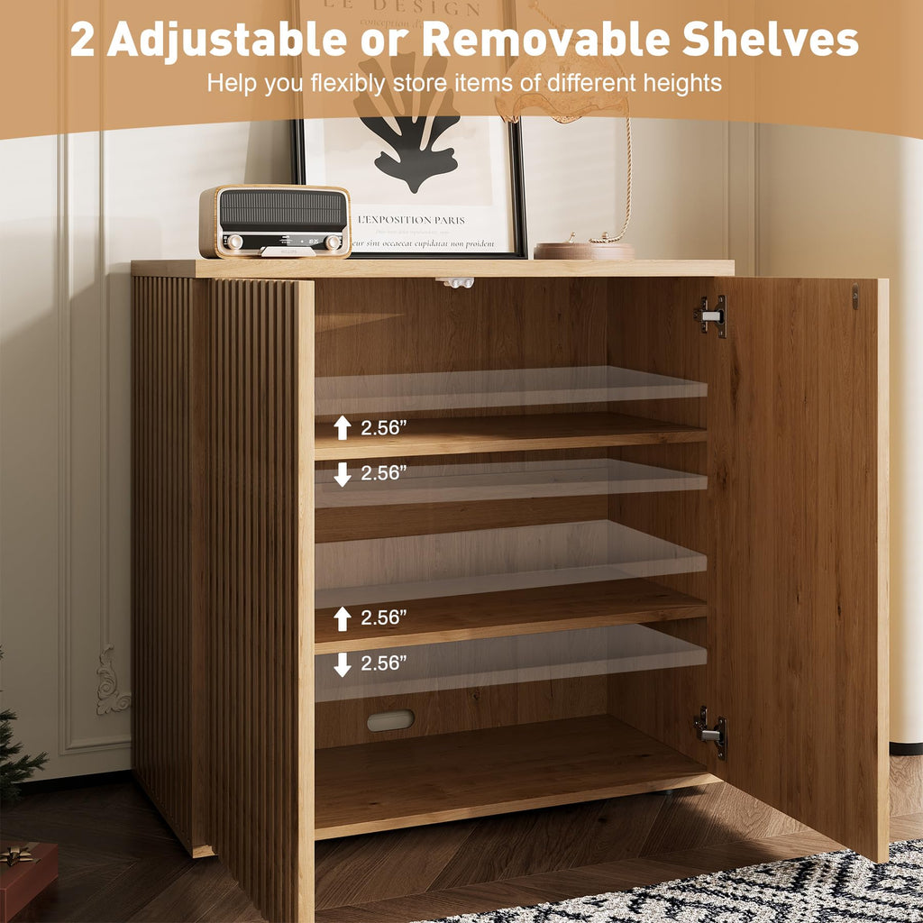 126" Fluted Sideboard Cabinet with Storage, Buffet Credenza, Oak