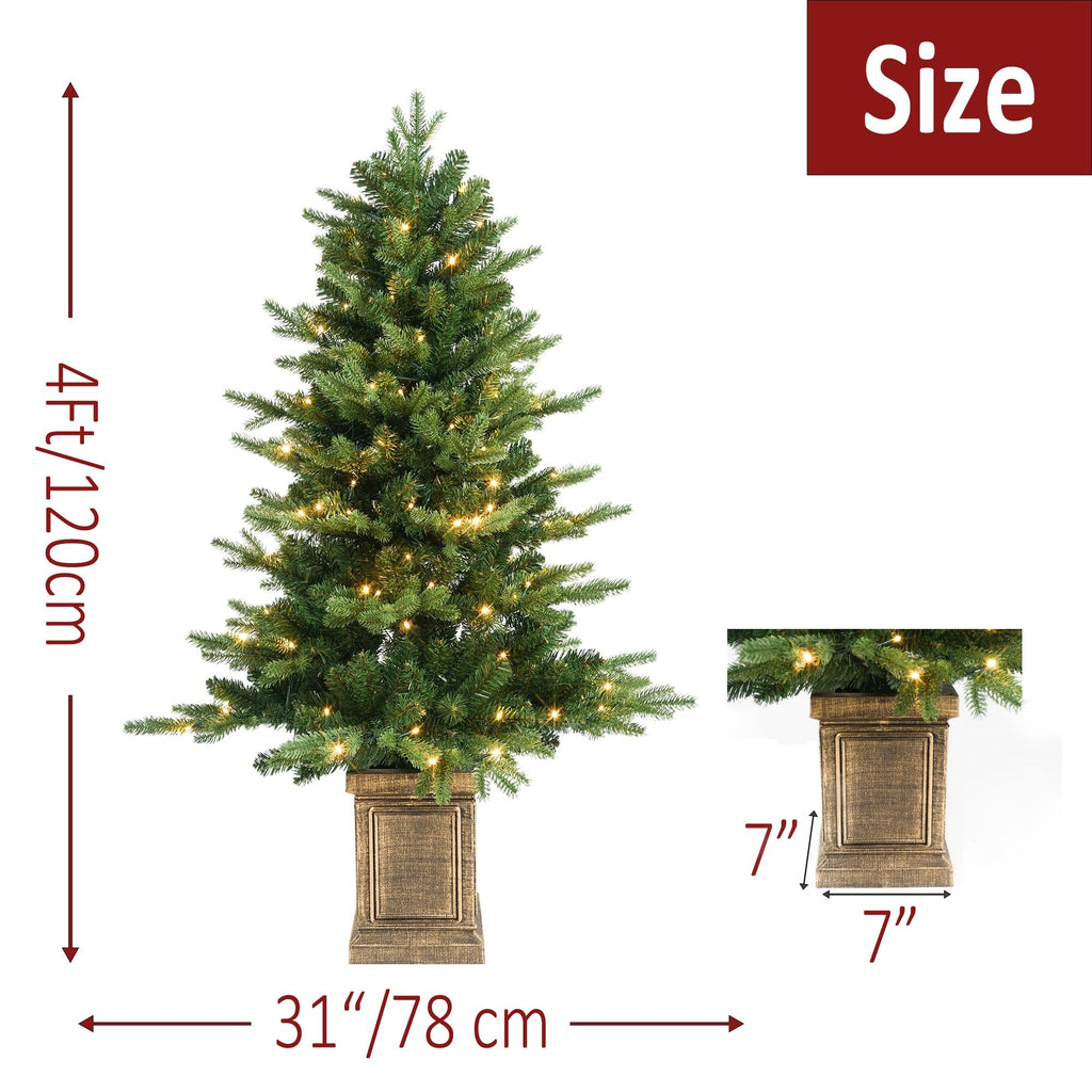 4FT Prelit Potted Christmas Tree with 100 LED, Artificial Christmas Tree Outdoor Indoor Decor, Battery Operated
