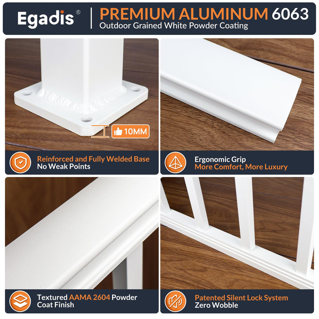 36 in x 8 ft Modular Aluminum Porch and Deck Railing Kit, White