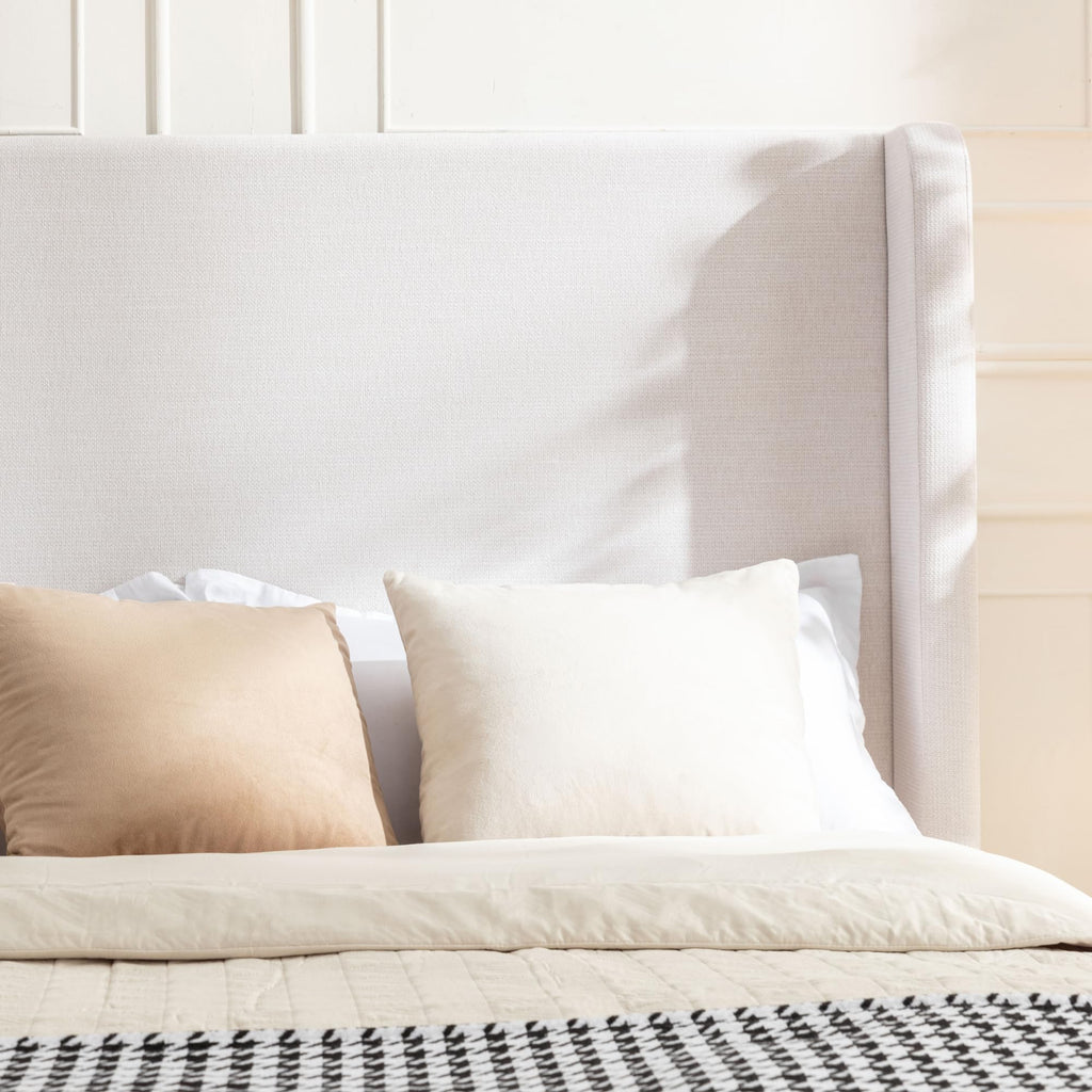 54" Tall Headboard Upholstered Platform Bed Frame with Wingback, Modern Farmhouse Tufted Fabric Bed with Solid