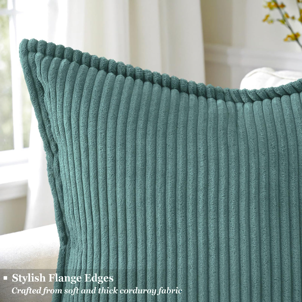 Corduroy Turquoise Throw Pillow Covers 18x18 Set of 2