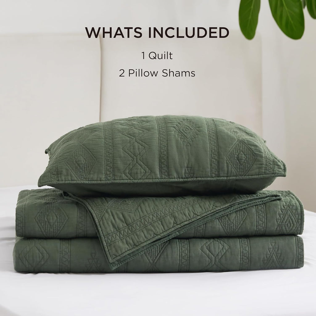 100% Cotton Quilt Set - Queen Bedspread, Lightweight Soft Bed Coverlet, PureWoven, 3-Piece Cozy Stitching Quilt Set