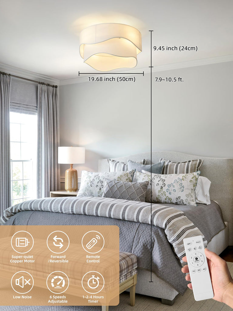 Flush Mount Ceiling Fan with Lights, 20" Low Profile Boho Ceiling Fan with Light Remote Control, Caged with 6 Speeds