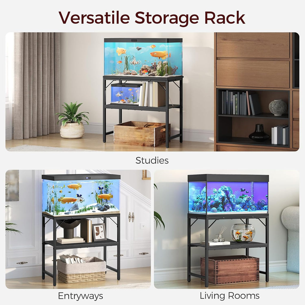 30 Gallon Fish Tank Stand, Aquarium Stand with 2-Tier Storage Shelves, Heavy Duty Breeder Turtle Terrarium Stand Rack