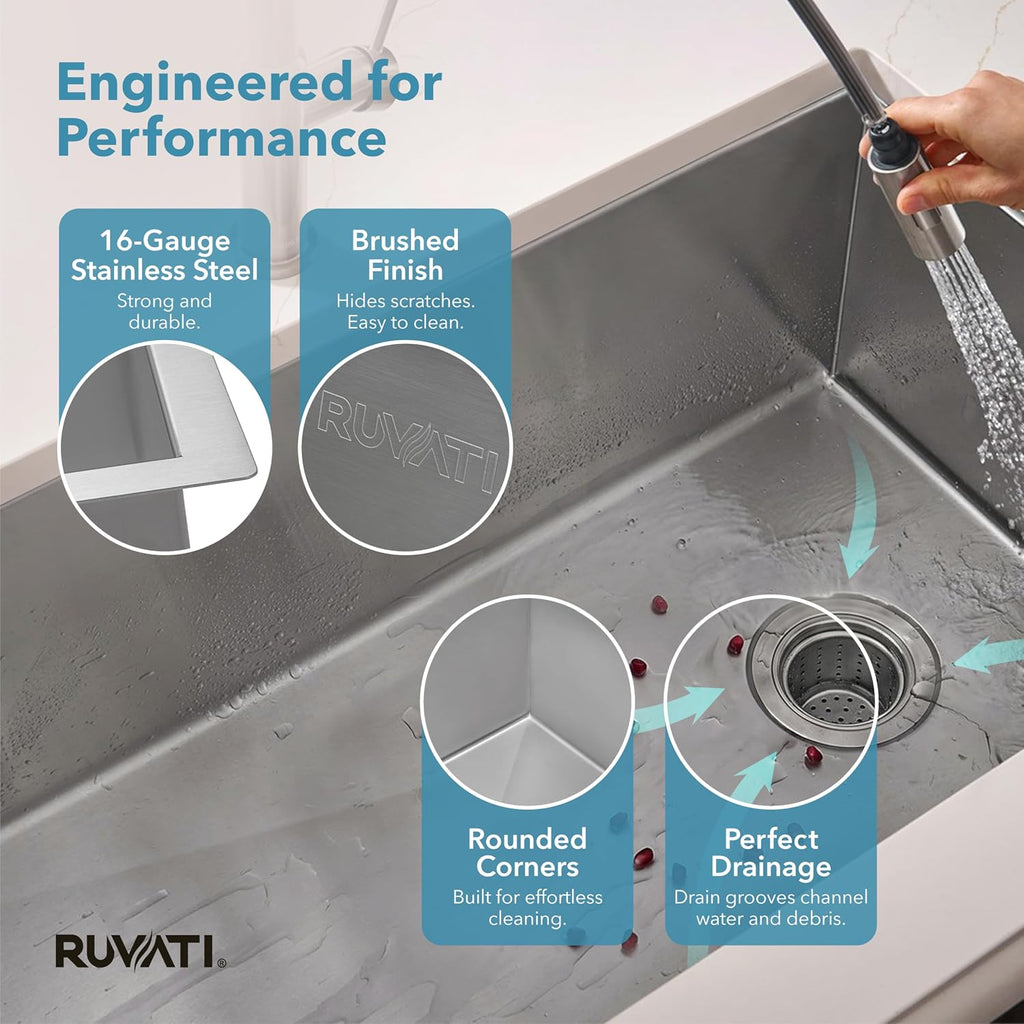 32-in Reversible Offset-Drain Undermount Kitchen Sink - RVH7490