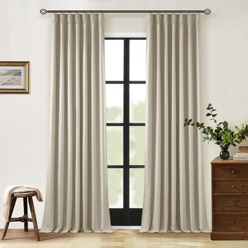 Neutral Pinch Pleat Linen Blackout Curtains 108 Inches Long 2 Panel Set for Living Room Back Tab Pleated Drapes Room