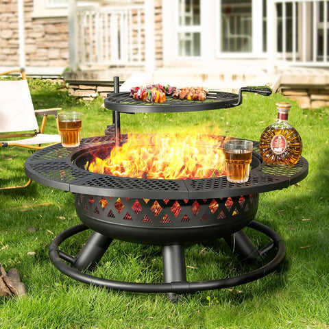 36-Inch Fire Pit for Outside with Grill Grate Cooking