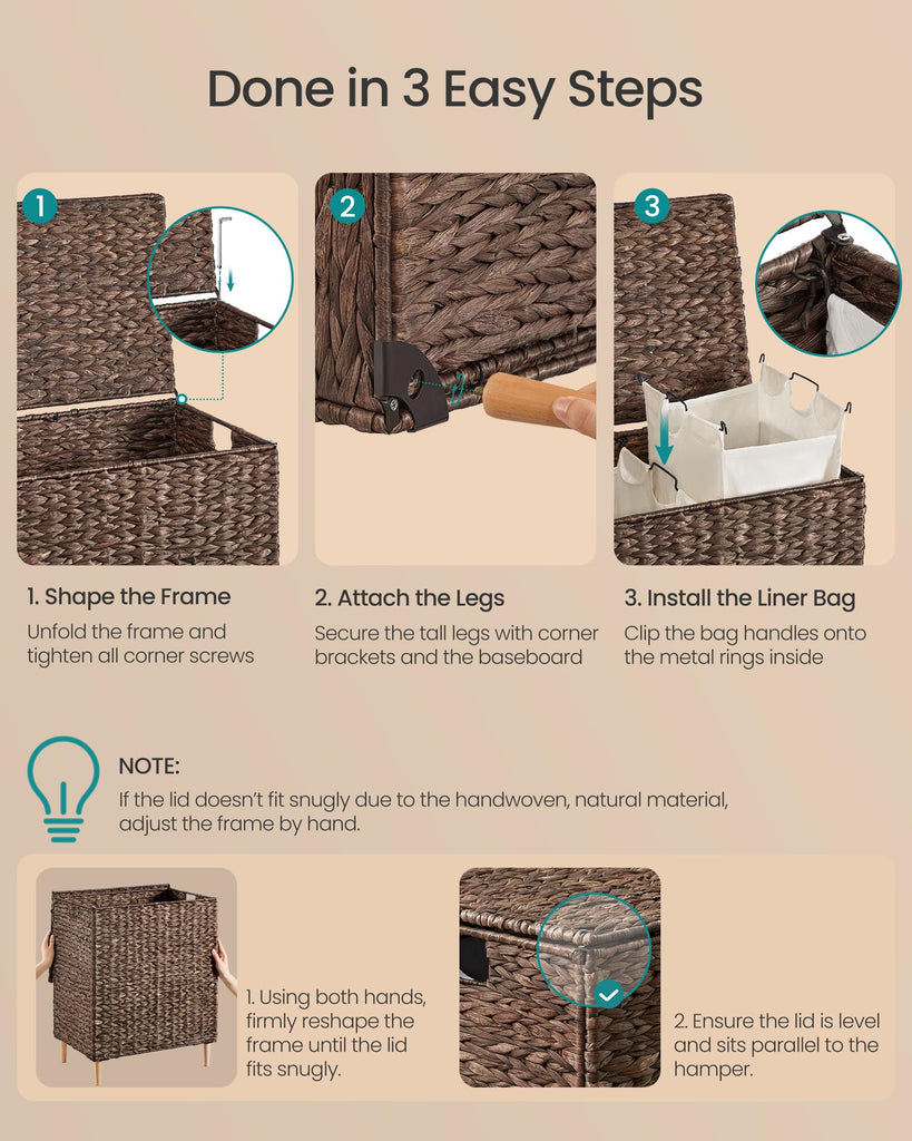 Laundry Hamper With Lid, 130 L Wicker Handwoven Water Hyacinth