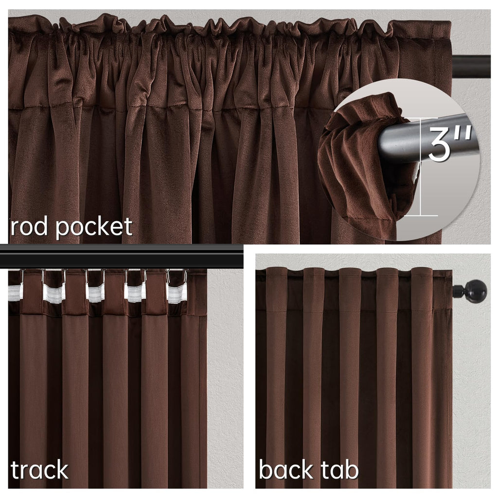 Extra Long 120 Inches Long Dark Brown Velvet Curtains Heavy Thick Velvet Luxury Boho Floor to Ceiling Back Tab Room